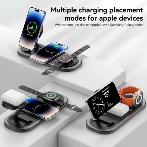 3 in 1 Wireless Magsafe Charger for iPhone, Apple Watch, and AirPods - Foldable Charging Station for iPhone 16/15/14/13/12 Series, Apple Watch,