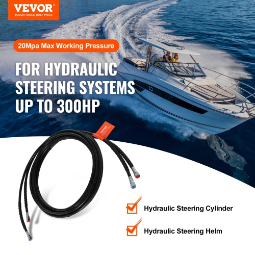 VEVOR 20 ft Outboard Hose Kit, Hydraulic Steering Hose, 2-Piece Leak-Proof TPEE Hydraulic Boat Hoses, Compatible with Marine Hydraulic Outboard