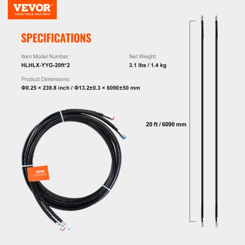 VEVOR 20 ft Outboard Hose Kit, Hydraulic Steering Hose, 2-Piece Leak-Proof TPEE Hydraulic Boat Hoses, Compatible with Marine Hydraulic Outboard