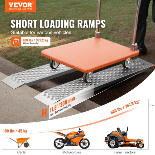 VEVOR 47.2" x 8.5" Aluminum Ramps, 880 LBS Capacity Loading Ramps for Motorcycle/Dirt Bike/Trailer/ATV/UTV/Garden Tractor/Lawn Mower, 2PCS