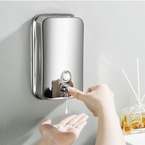 Distributeur de désinfectant pour les mains en acier inoxydable Distributeur de savon liquide à montage mural pour salle de bains Cuisine Restaurant
