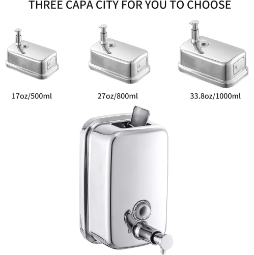 Distributeur de désinfectant pour les mains en acier inoxydable Distributeur de savon liquide à montage mural pour salle de bains Cuisine Restaurant