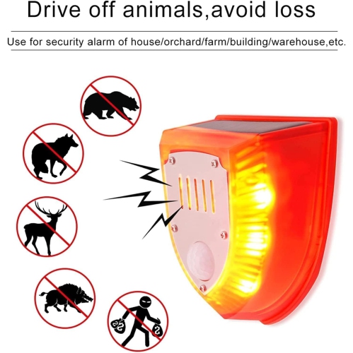 Solar PIR Motion Sensor Alarm Light Dog Barking Anti-theft Warning Lamp Animal Repeller Strobe Light for Home Farm Barn Yard