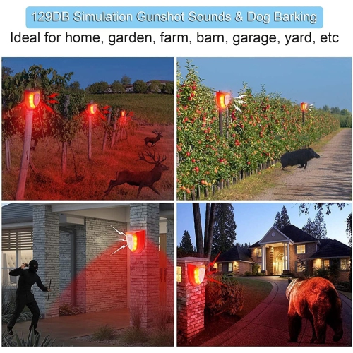 Solar PIR Motion Sensor Alarm Light Dog Barking Anti-theft Warning Lamp Animal Repeller Strobe Light for Home Farm Barn Yard