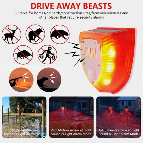 Solar PIR Motion Sensor Alarm Light Dog Barking Anti-theft Warning Lamp Animal Repeller Strobe Light for Home Farm Barn Yard
