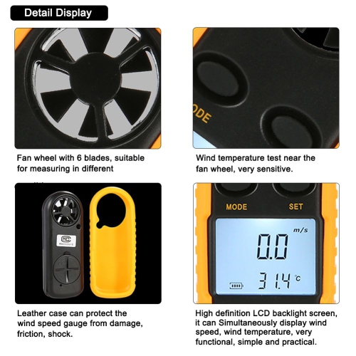 Anémomètre numérique portatif, mini jauge de vitesse du vent pour la planche à voile, le voilier, le surf, la mesure de la vitesse du débit d'air