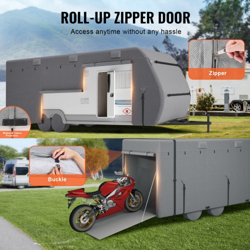 VEVOR 30-33 ft Travel Trailer Cover, RV Cover, 4-Layer Non-Woven Fabric Camper Cover, Waterproof, Windproof and Rip-Stop Class A RV Cover, with