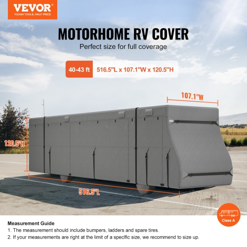 VEVOR 40-43 ft Class A RV Cover, Motorhome Cover, Non-woven Fabric Motorhome RV Cover, Waterproof, Windproof and Rip-Stop, Camper Cover with Storage