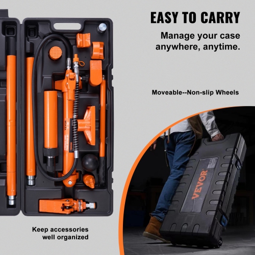VEVOR 10 Ton Porta Power Kit, Hydraulic Ram with Pump, Car Jack with 4.6 ft/1.4 m Oil Hose, Bent Frame Repair Tool with Storage Case for Automotive,