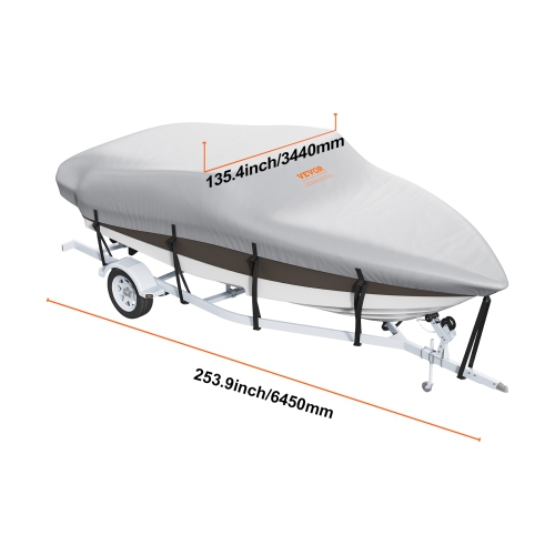 VEVOR 17'-19' Boat Cover, Trailerable Waterproof Boat Cover, 600D Marine Grade PU Oxford, with Motor Cover and Buckle Straps, for V-Hull, Tri-Hull,