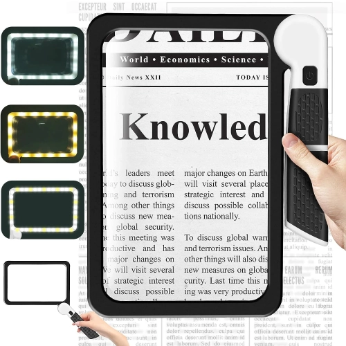 5X Magnifying Glass with Light, Lightweight Full Page Magnifier for Reading, Large Lighted Magnifier, Ideal Gift for Seniors Reading Books, Prints