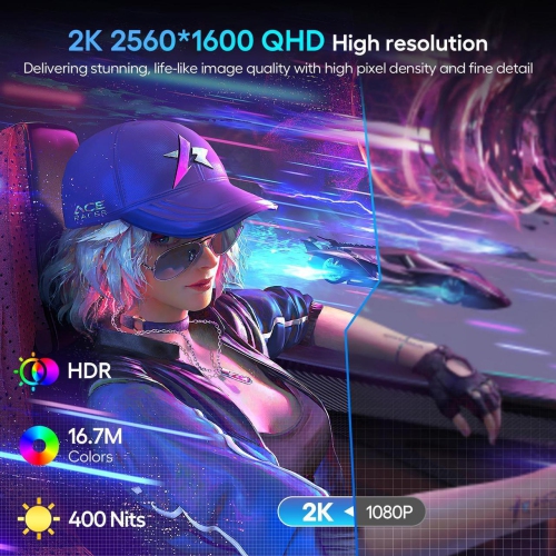 UPERFECT 2K 144Hz Portable Gaming Monitor 18" 100% DCI-P3, FreeSync, HDR, VESA Mount, Eye-Care