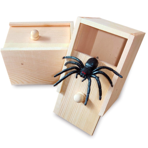2-Pack Spider Prank Boxes, Wooden Surprise Toys, Scary Funny Halloween Gift Boxes, Holiday Gifts for Boys