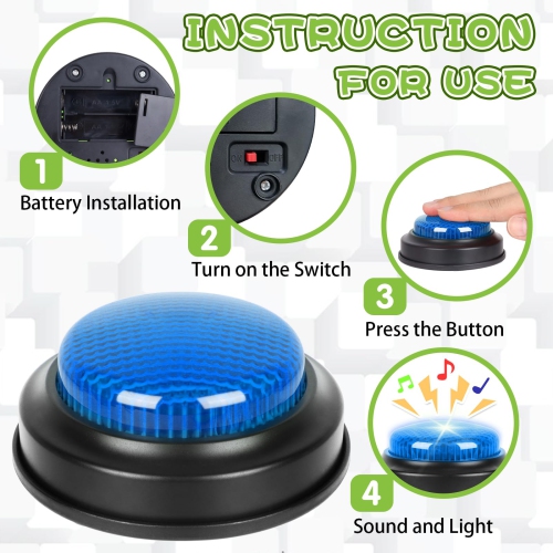 4-Pack Buzzers for Trivia Games, Game Buzzers for Classroom with Lights and Sound
