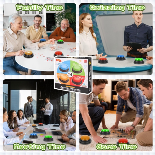 4-Pack Buzzers for Trivia Games, Game Buzzers for Classroom with Lights and Sound