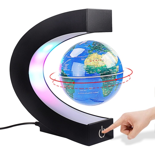 Suspended Globe with Touch Switch and LED Light, Floating World Map, Desk Accessory, Toy for Boys and Girls