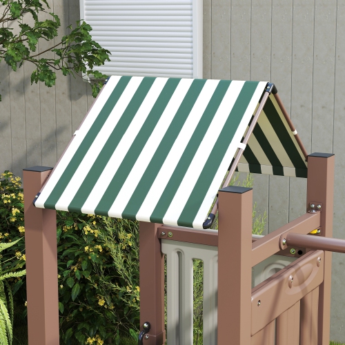 Qaba 4-in-1 Kids Swing Set with Slide, Heavy-Duty Metal Swing Set with Covered Fort, Climbing Ladder, Ground Stakes, Outdoor Play Structure for