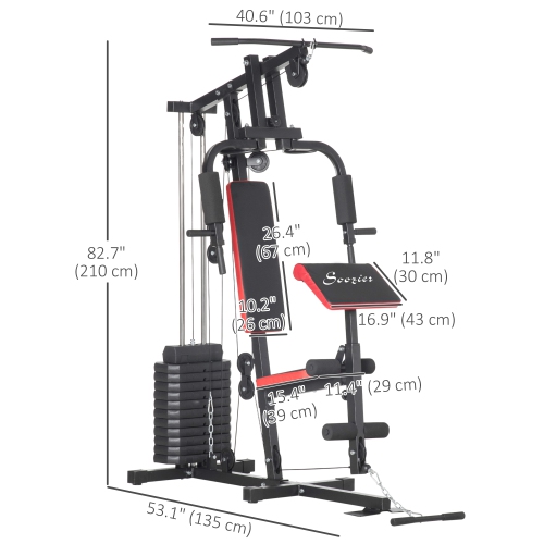 Soozier Home Gym Equipment Weight Training Machine, Multifunction Workout Machine with 143lbs Weight Stack for Full Body Workout and Strength