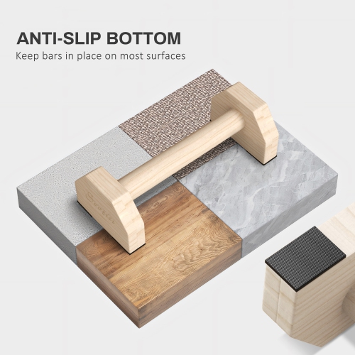Poignées pour repousser de Soozier, barres de parallettes en bois avec base antidérapante, équipement de calisthène pour la maison, salle de sport,