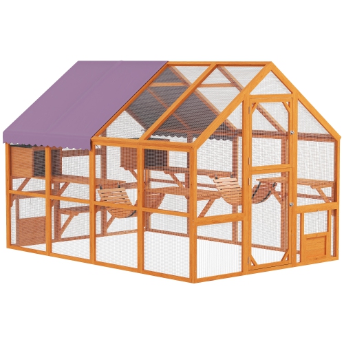 PawHut – Armoire pour chats d'extérieur Catio, maison en bois avec auvent imperméable, ponts, boîtes de repos, plateformes, pour 3-6 chats, Orange