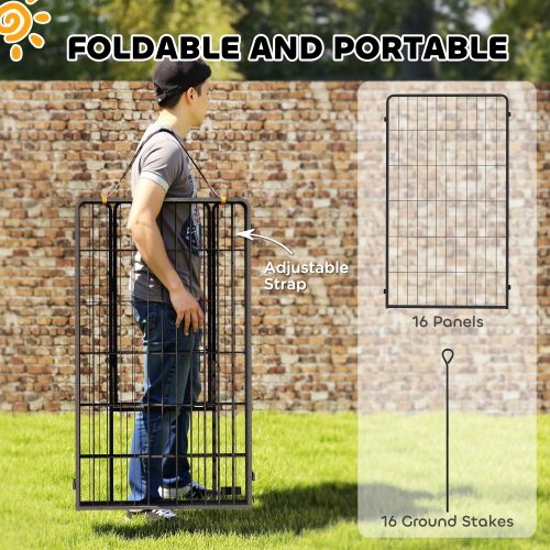 Parc à 16 panneaux de PawHut, cloison robuste et portative pour chiens de 27 larg. X 47 haut. avec porte et courroie pour jardin intérieur extérieur,