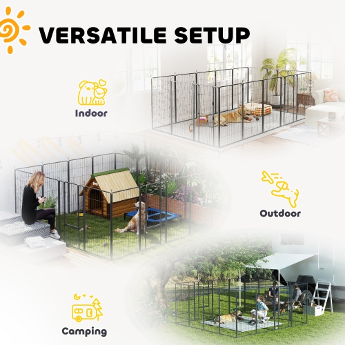 Parc à 16 panneaux de PawHut, cloison robuste et portative pour chiens de 27 larg. X 47 haut. avec porte et courroie pour jardin intérieur extérieur,