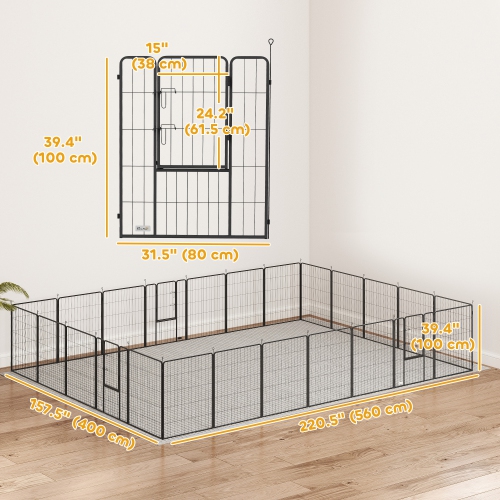 PawHut Dog Playpen, 31.5" W Heavy-Duty Metal Puppy Play Pen, Pet Exercise Fences for Outside and Indoor, DIY Design with Door for Multiple Dogs, 24