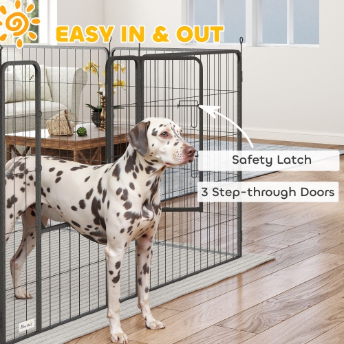PawHut Dog Playpen, 31.5" W Heavy-Duty Metal Puppy Play Pen, Pet Exercise Fences for Outside and Indoor, DIY Design with Door for Multiple Dogs, 24