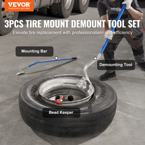 VEVOR 22.5"-24.5" Tire Mount Demount Tool, Manual Steel Tire Changer Mount Demount Removal Tool,Tubeless Truck Bead Breaker, 3 PCS Tire Tools, Orange