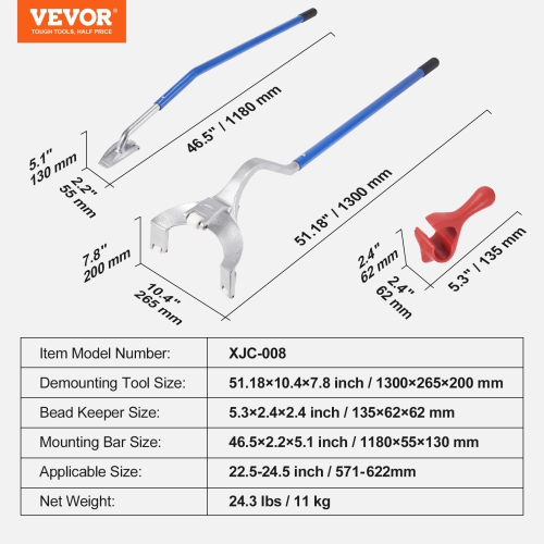 VEVOR 22.5"-24.5" Tire Mount Demount Tool, Manual Steel Tire Changer Mount Demount Removal Tool,Tubeless Truck Bead Breaker, 3 PCS Tire Tools, Orange