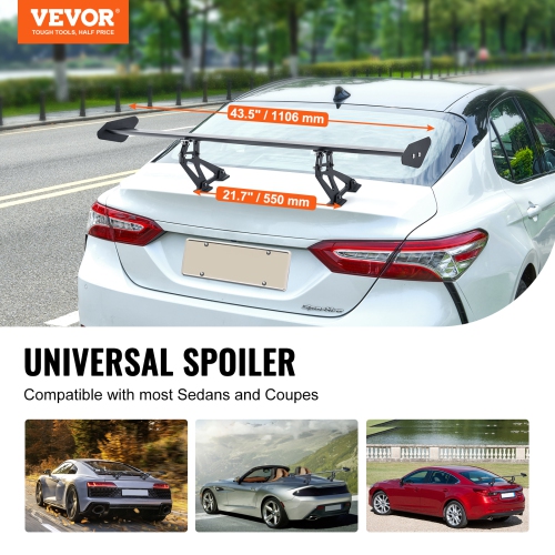VEVOR 43.3 inch GT Wing Car Spoiler, Universal Spoiler with Single Deck, Adjustable Lightweight Aluminum, Car Rear Spoiler Wing, Racing Spoiler