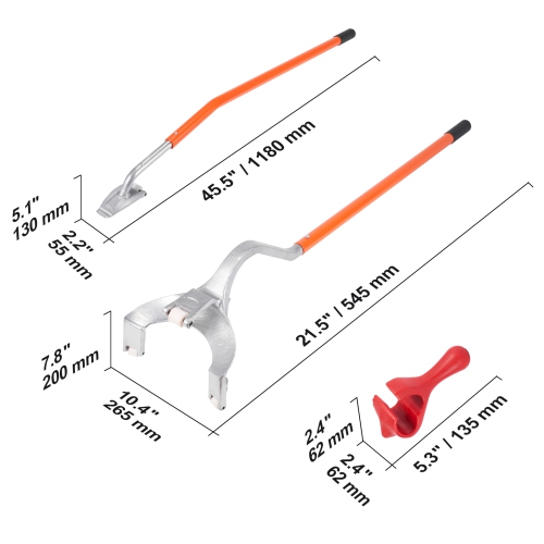 VEVOR 22.5"-24.5" Tire Mount Demount Tool, Manual Steel Tire Changer Mount Demount Removal Tool, Tubeless Truck Bead Breaker, 3 PCS Tire Tools, Orange