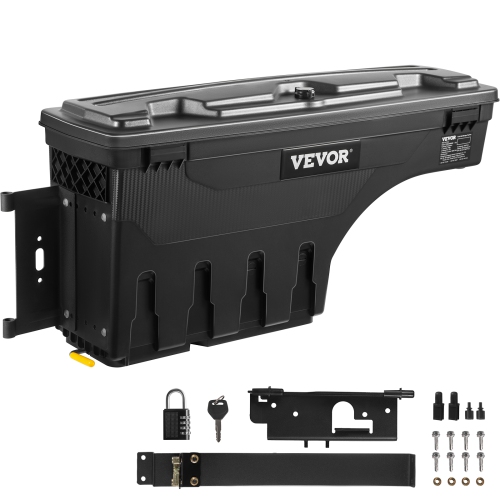 VEVOR Truck Bed Storage Box, Lockable Lid, Waterproof ABS Wheel Well Tool Box 6.6 Gal/20 L with Password Padlock, Compatible with Dodge Ram 1500