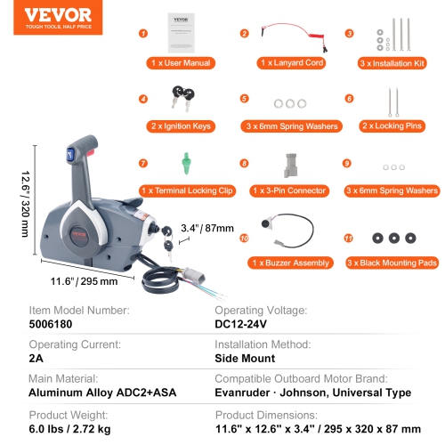 VEVOR Boat Throttle Control, 5006180 Side-Mounted Outboard Remote Control Box for Evinrude Johnson, Marine Throttle Control Box with Power Trim