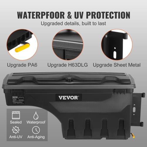 VEVOR Truck Bed Storage Box, Lockable Swing Case with Password Padlock, 6.6 Gal/25 L ABS Wheel Well Tool Box, Waterproof and Durable, Compatible with