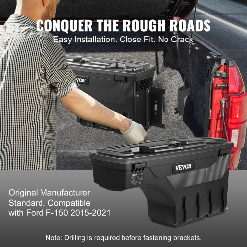 VEVOR Truck Bed Storage Box, Lockable Swing Case with Password Padlock, 6.6 Gal/25 L ABS Wheel Well Tool Box, Waterproof and Durable, Compatible with