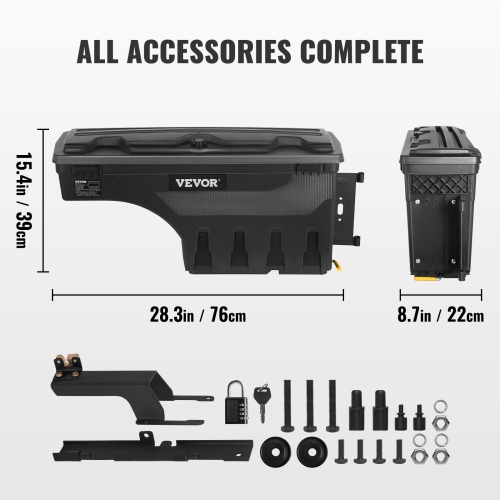 VEVOR Truck Bed Storage Box, Lockable Swing Case with Password Padlock, 6.6 Gal/25 L ABS Wheel Well Tool Box, Waterproof and Durable, Compatible with