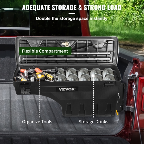 VEVOR Truck Bed Storage Box, Lockable Lid, Waterproof ABS Wheel Well Tool Box 6.6 Gal/20 L with Password Padlock, Compatible with Dodge Ram 1500