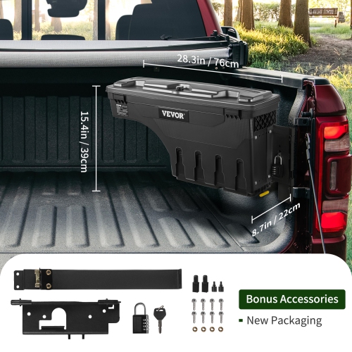VEVOR Truck Bed Storage Box, Lockable Lid, Waterproof ABS Wheel Well Tool Box 6.6 Gal/20 L with Password Padlock, Compatible with Dodge Ram 1500