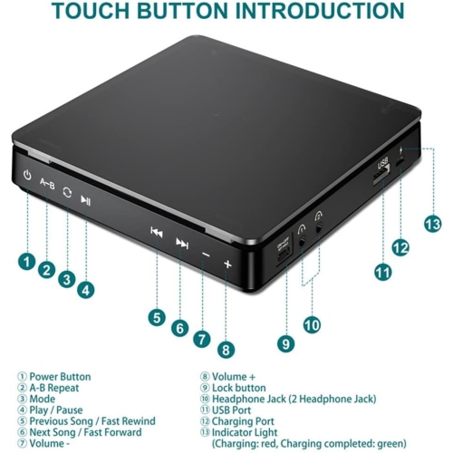 Portable CD Player Double Headphone Version CD Walkman Rechargeable CD Player