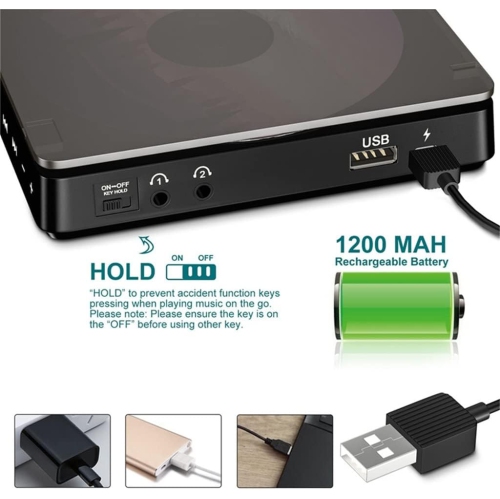 Portable CD Player Double Headphone Version CD Walkman Rechargeable CD Player