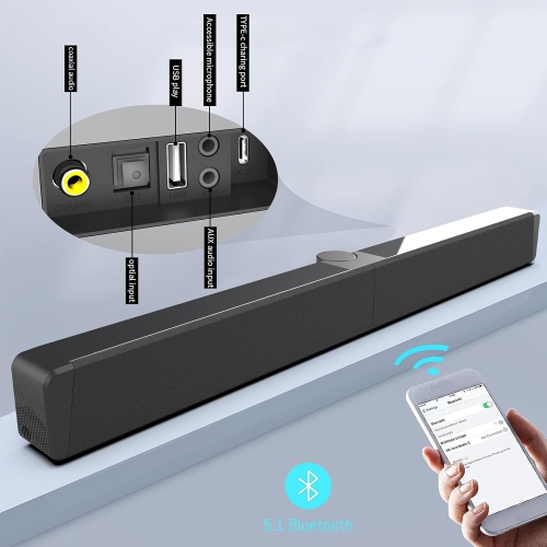 Foldable Sound Bar Built-in Subwoofer,Bluetooth 5.1 Wireless Speaker Soundbar,TV Sound Bar for Home Cinema