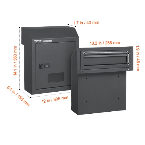 Coffre-fort à clé en métal robuste VEVOR de 12&nbsp;po, verrou combiné, fixation murale, garde-lettre sécuritaire, gris foncé