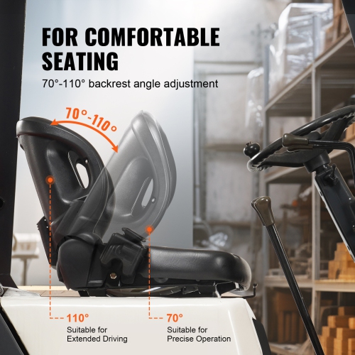 VEVOR Universal Forklift Seat,Tractor Seat with Adjustable Angle Back, Micro Switch and Seatbelt,Wrap-around Forklift Seat for Tractor Loader