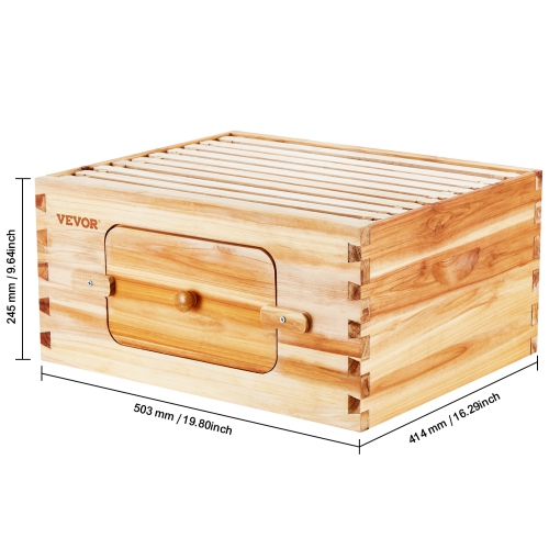 VEVOR 100% Bee Hive Deep Box Starter Kit, Beeswax Coated Natural Cedar Wood, Langstroth Beehive Kit with 10 Frames and Foundations, Transparent