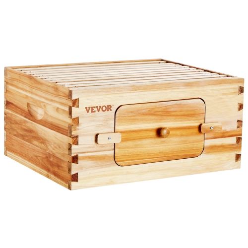 VEVOR 100% Bee Hive Deep Box Starter Kit, Beeswax Coated Natural Cedar Wood, Langstroth Beehive Kit with 10 Frames and Foundations, Transparent