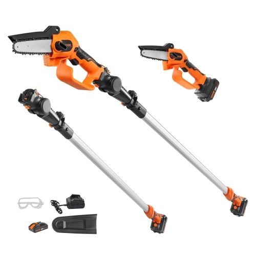 VEVOR 2-in-1 Cordless Pole Saw & Mini Chainsaw, 20V 4Ah Battery Pole Chainsaw, 5" Cutting Capacity 8 ft Reach Pole Saw for Branch Cutting Tree