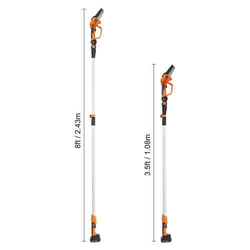 VEVOR 2-in-1 Cordless Pole Saw & Mini Chainsaw, 20V 4Ah Battery Pole Chainsaw, 5" Cutting Capacity 8 ft Reach Pole Saw for Branch Cutting Tree