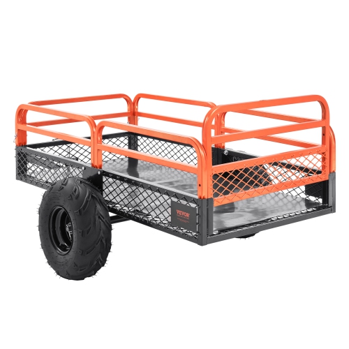 VEVOR 1500-Pound Heavy Duty Steel ATV Dump Trailer, Capacity 15 Cubic Feet, Tow Behind Dump Cart Garden Trailer, with Removable Sides and 2 Tires,
