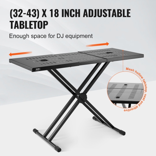 VEVOR x 18" DJ Table Stand, Portable DJ Laptop and Controller Stand, Lightweight DJ Desk DJ Booth Adjustable Height DJ Stand, Foldable Double-X